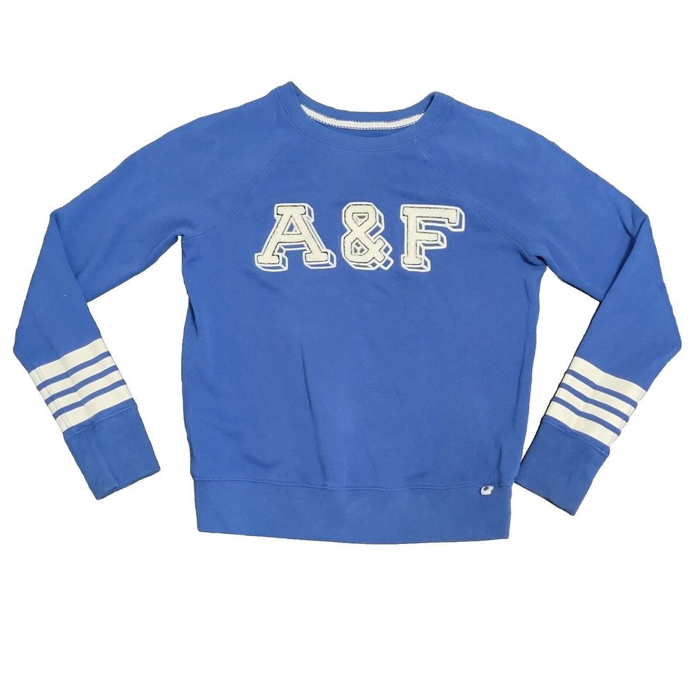 Abercrombie & Fitch Sweater Womens M Blue & White AF Academia Letterman Sweater